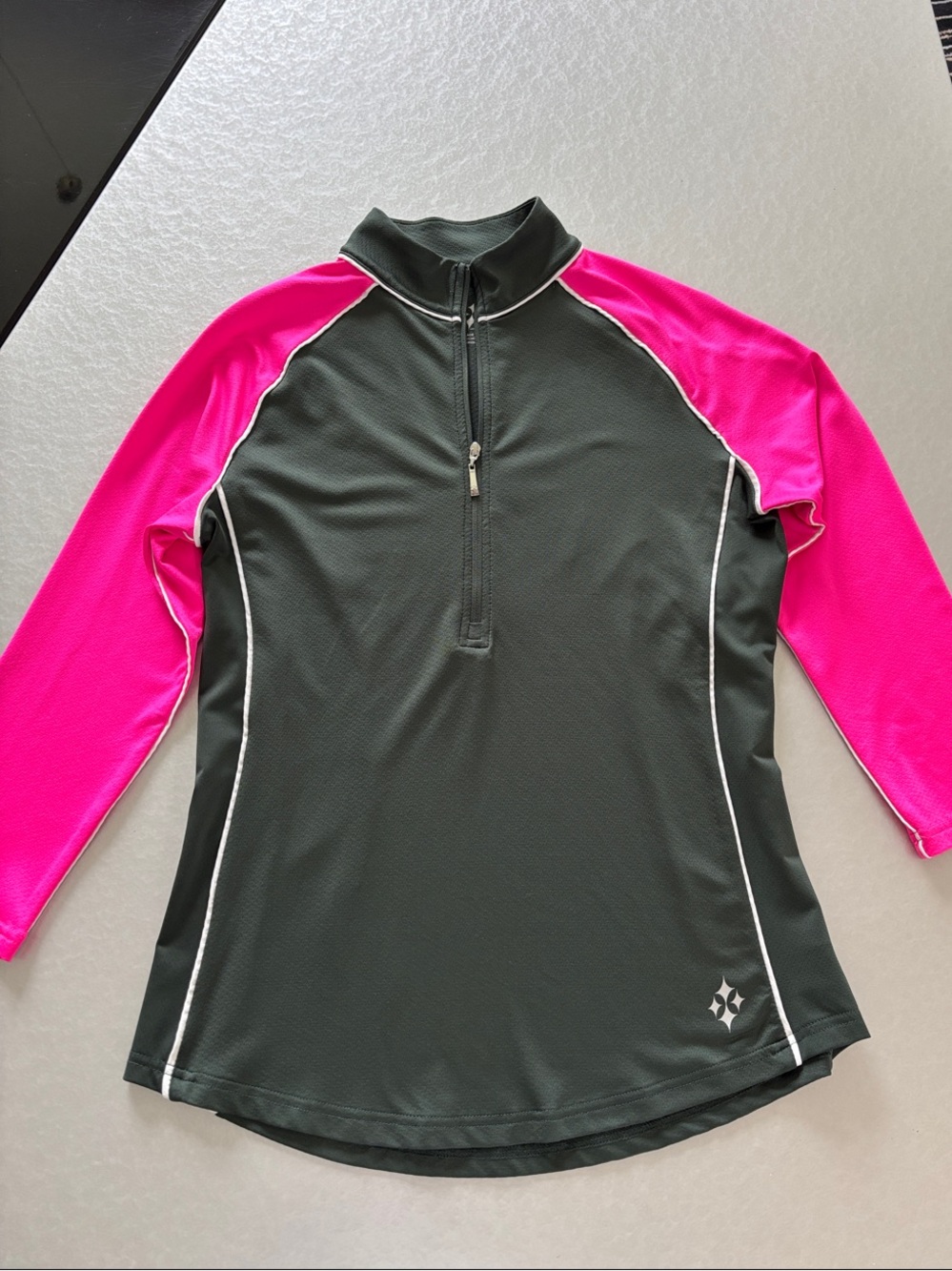 Jofit Dark Green Top with Hot Pink Sleeves / M